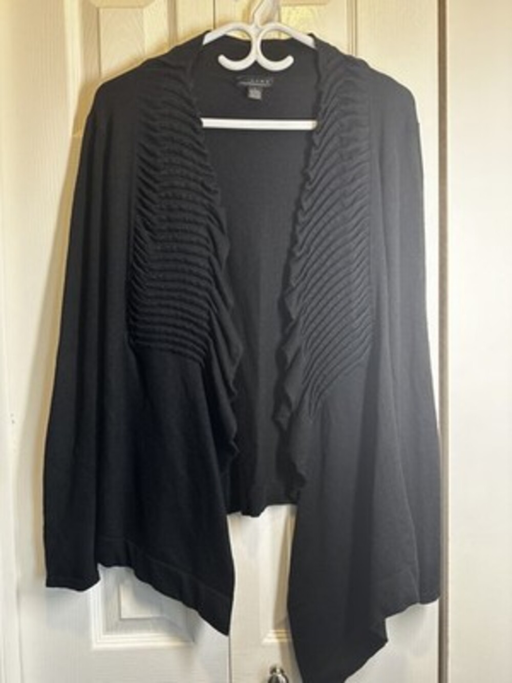 Line Knitwear Black Ruffle Trim Open Front Cardigan L Cashmere Blend #131